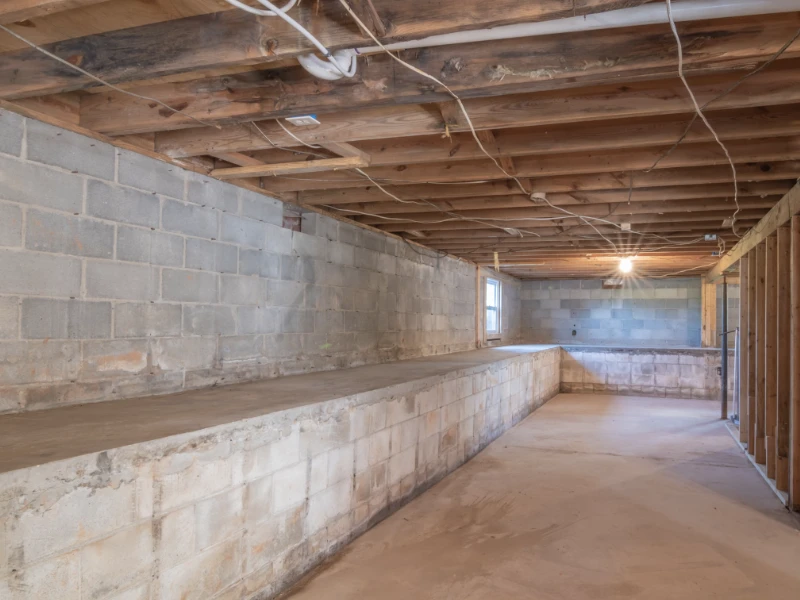 A typical basement with concrete foundation.