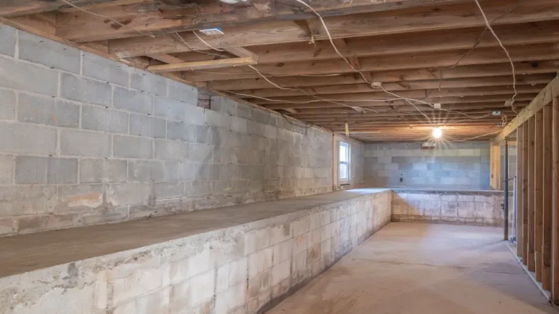 A typical basement with concrete foundation.